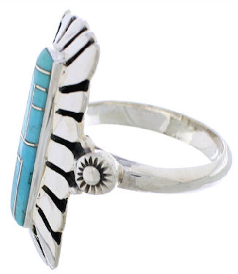 Southwestern Turquoise Inlay Ring Size 8-1/2 EX42853